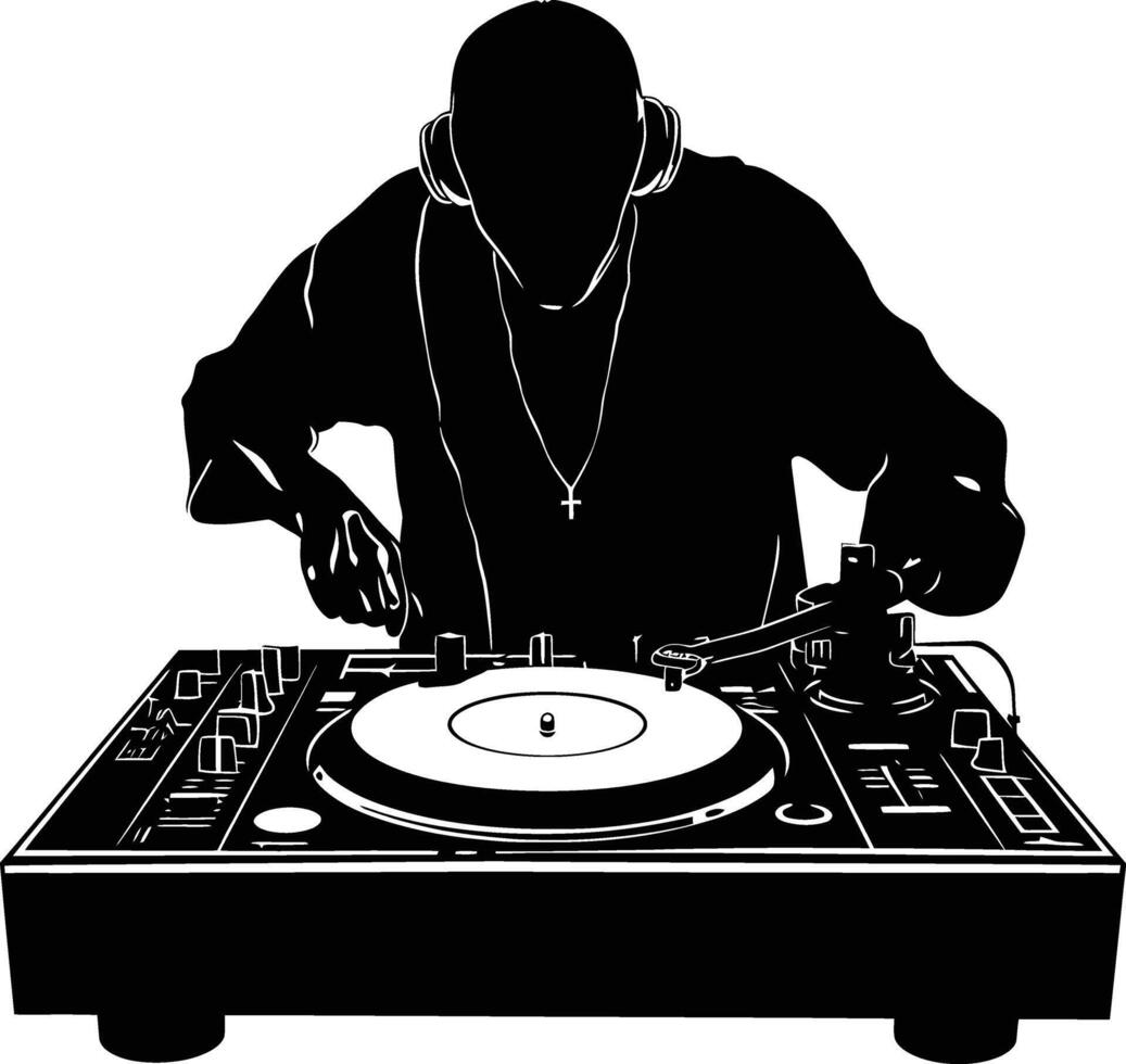 AI generated Silhouette DJ Turntable black color only vector