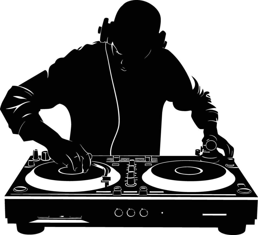 AI generated Silhouette DJ Turntable black color only vector