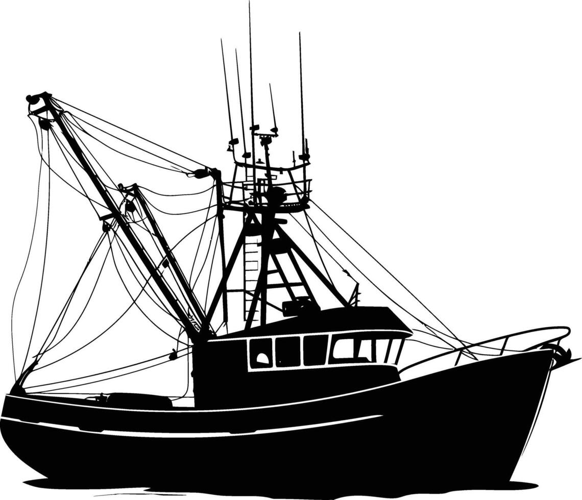 AI generated Silhouette fishing boat black color only vector