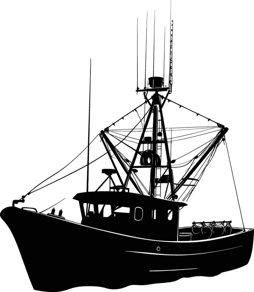 AI generated Silhouette fishing boat black color only vector