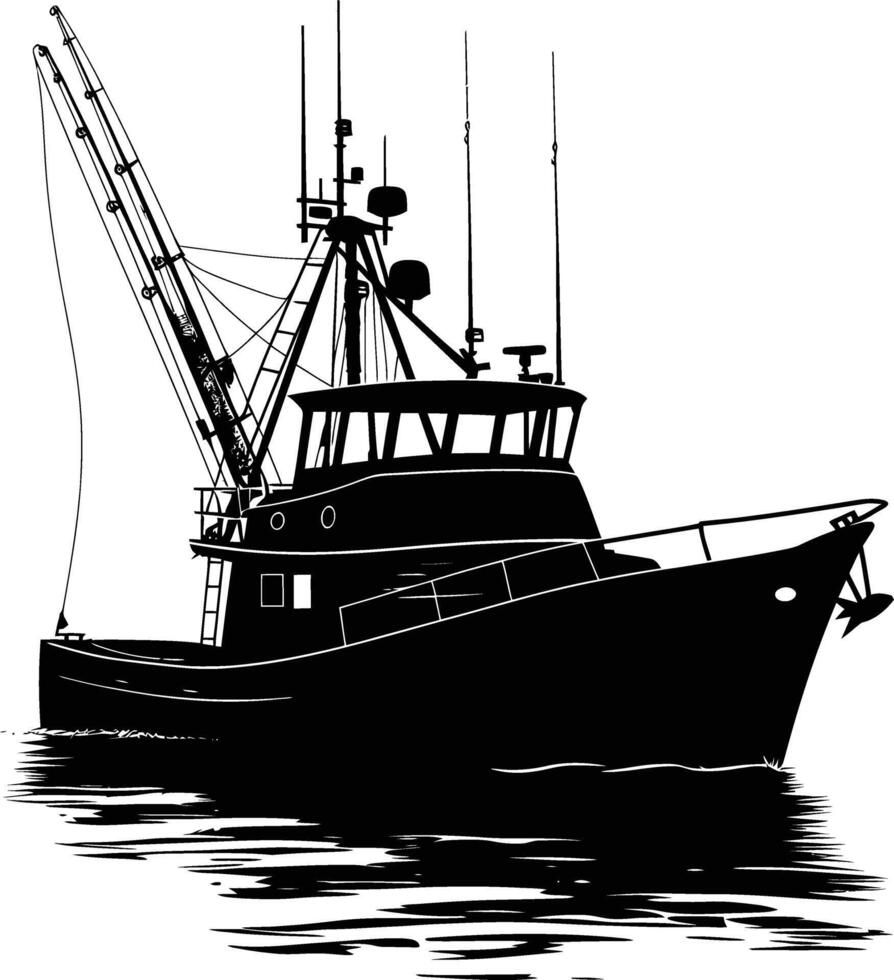 AI generated Silhouette fishing boat black color only vector