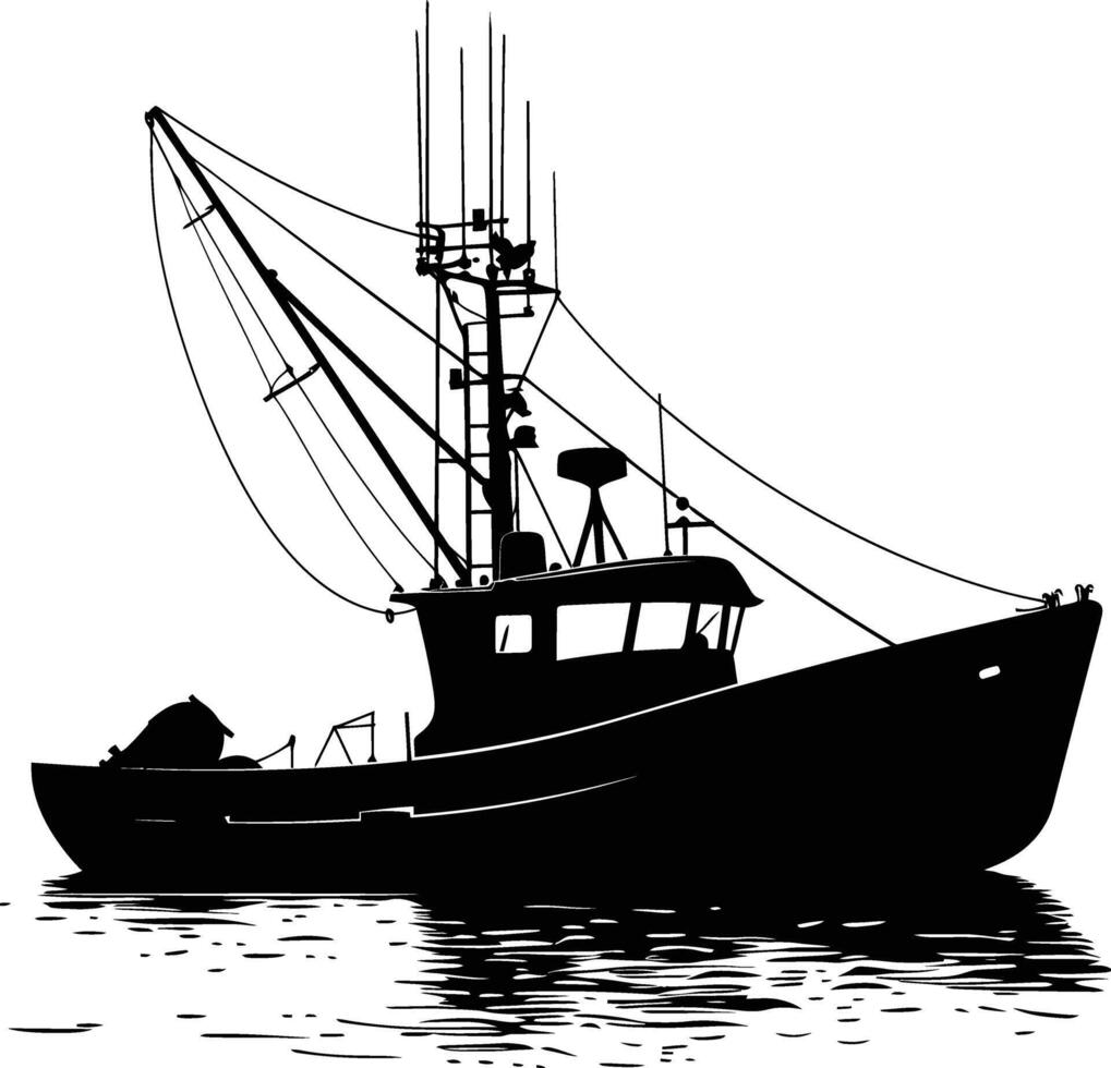 AI generated Silhouette fishing boat black color only vector