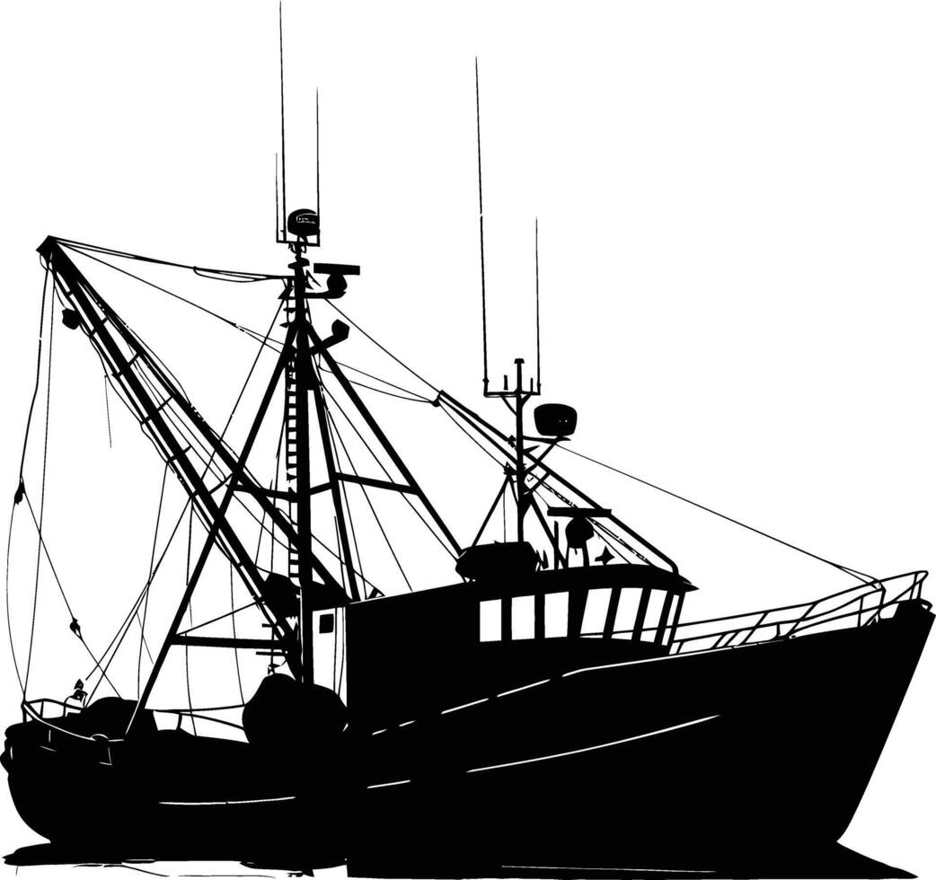 AI generated Silhouette fishing boat black color only vector