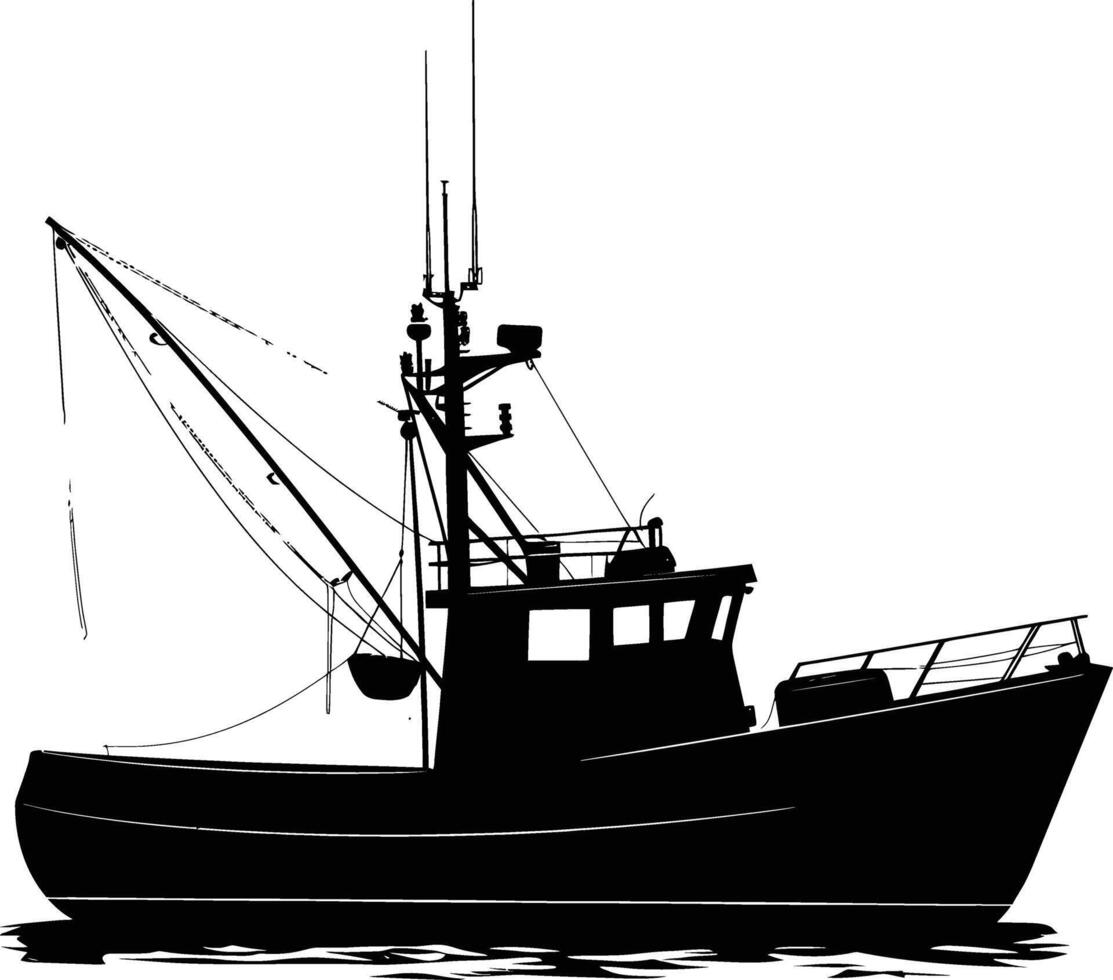 AI generated Silhouette fishing boat black color only vector