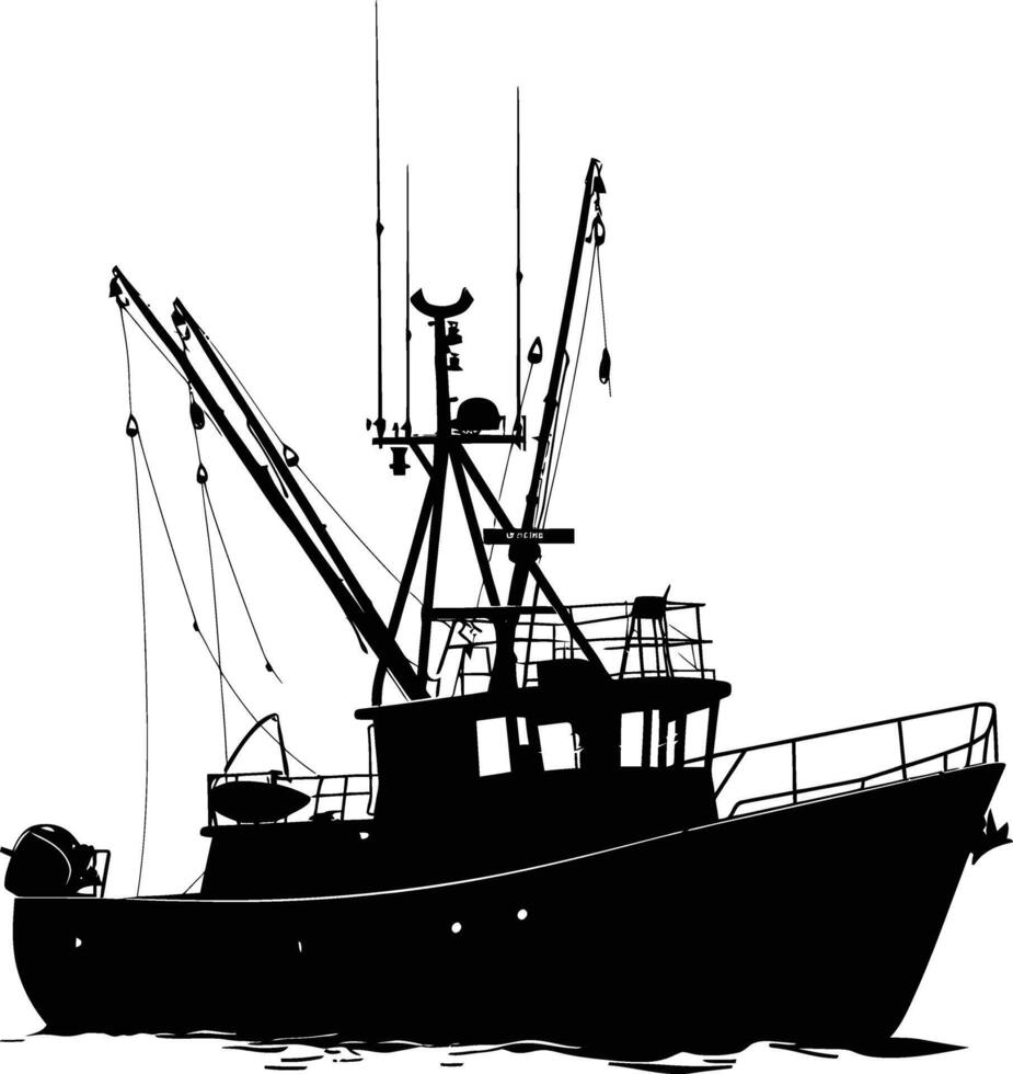 AI generated Silhouette fishing boat black color only vector
