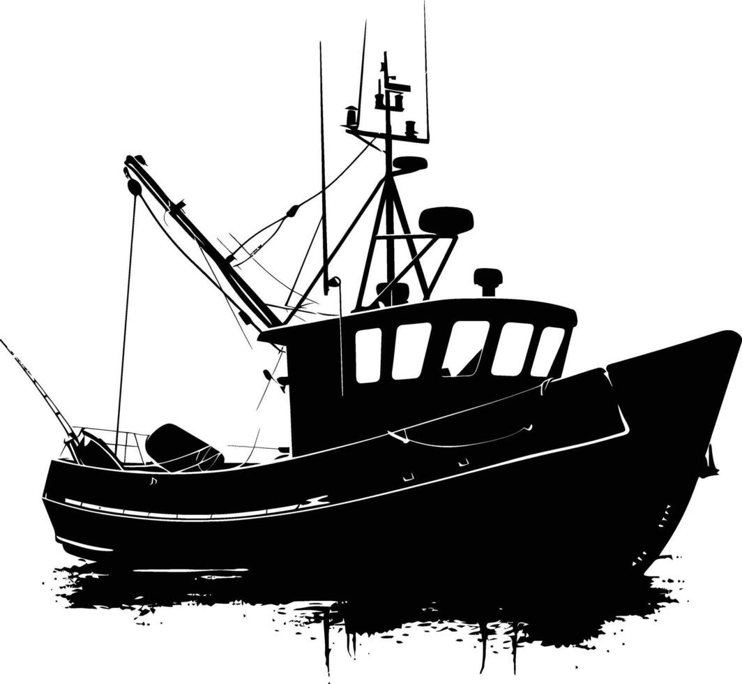 AI generated Silhouette fishing boat black color only vector