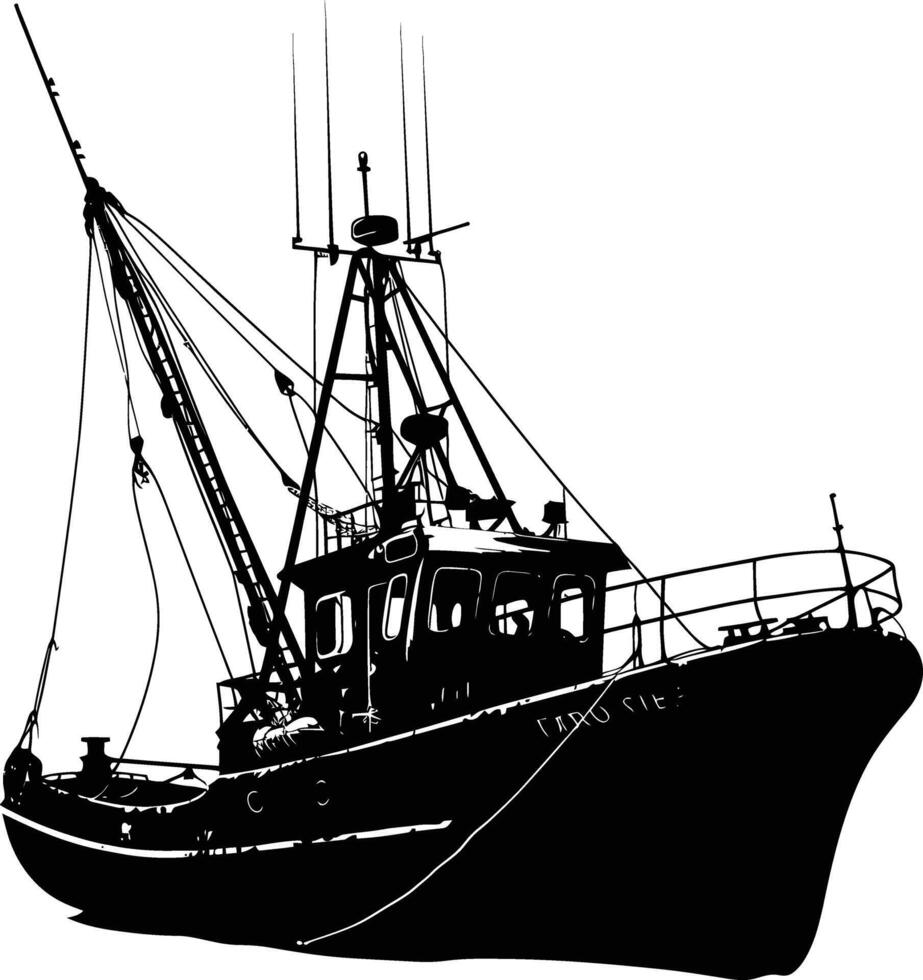 AI generated Silhouette fishing boat black color only vector