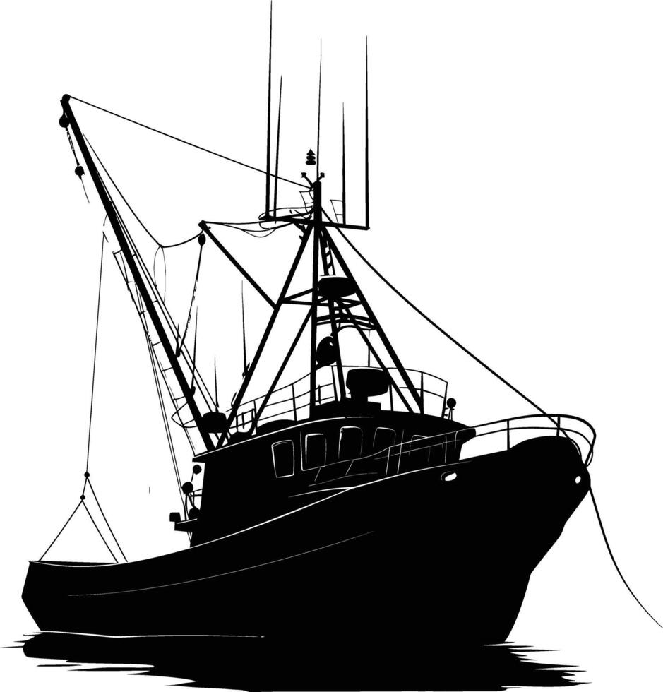 AI generated Silhouette fishing boat black color only vector