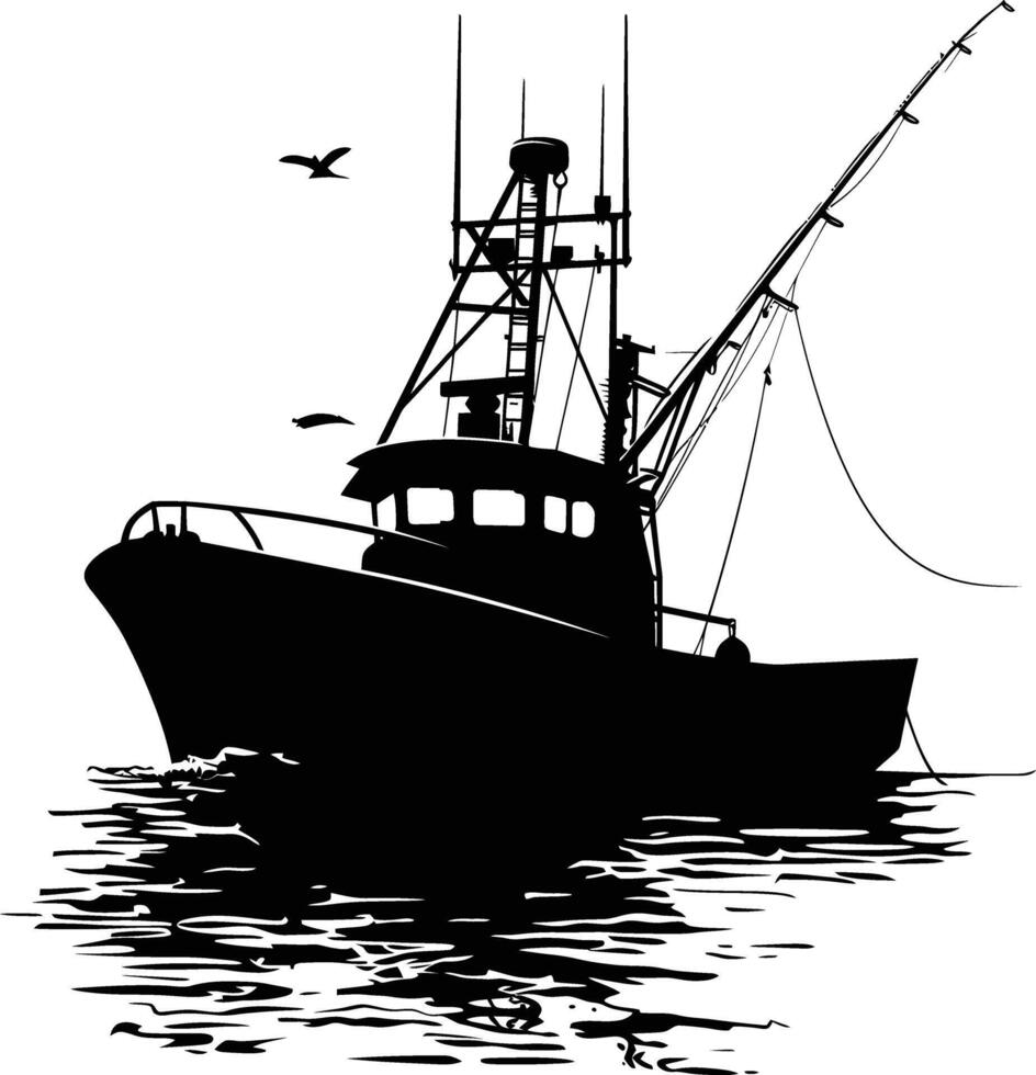 AI generated Silhouette fishing boat black color only vector