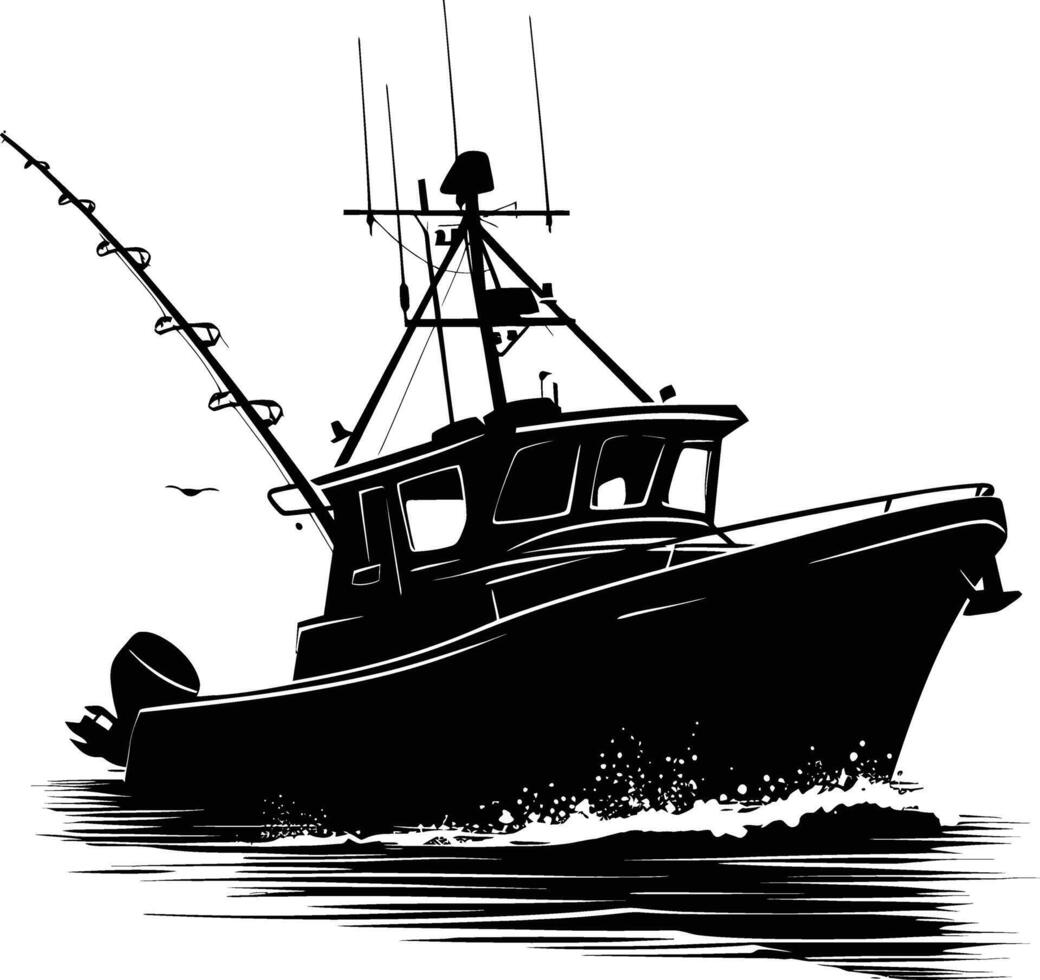 AI generated Silhouette fishing boat black color only vector