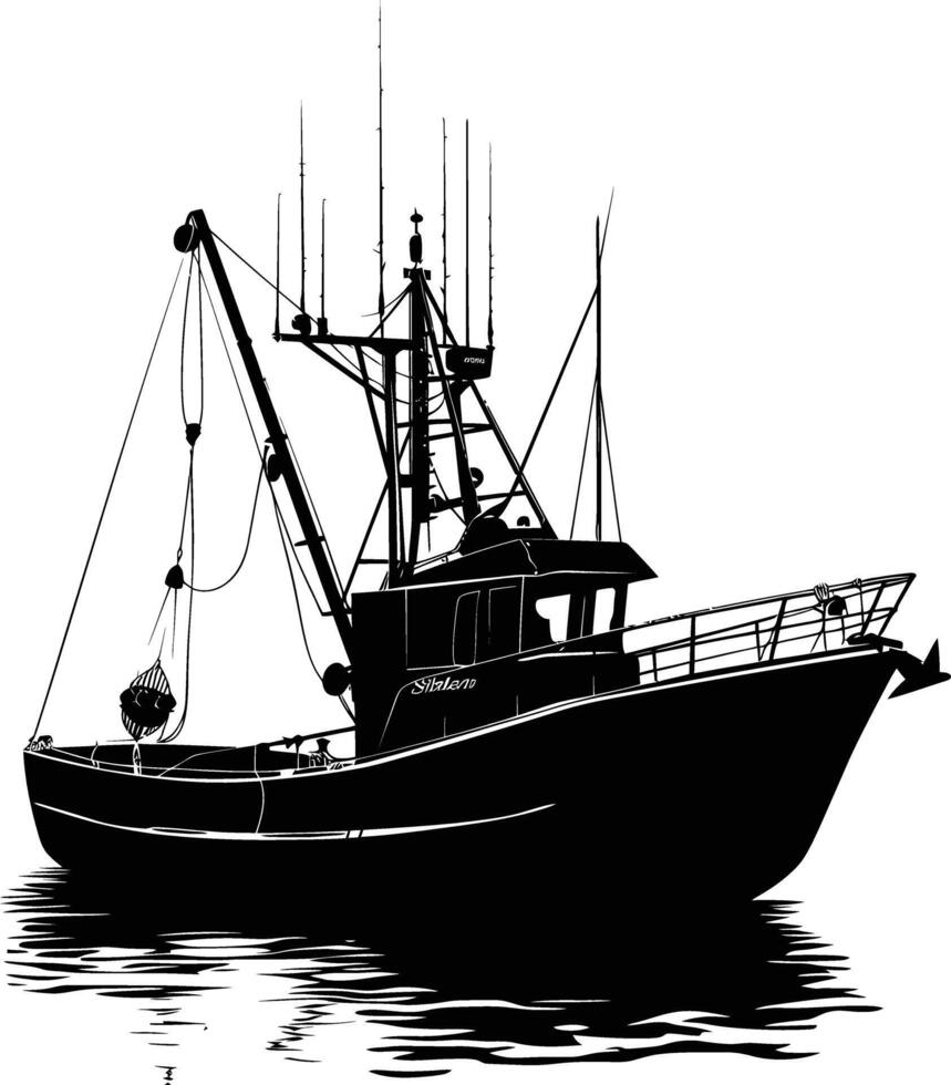 AI generated Silhouette fishing boat black color only vector