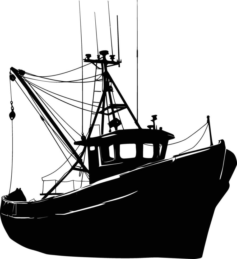 AI generated Silhouette fishing boat black color only vector