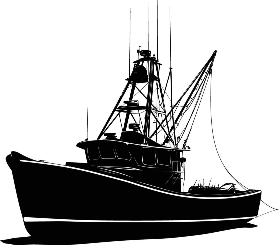 AI generated Silhouette fishing boat black color only vector