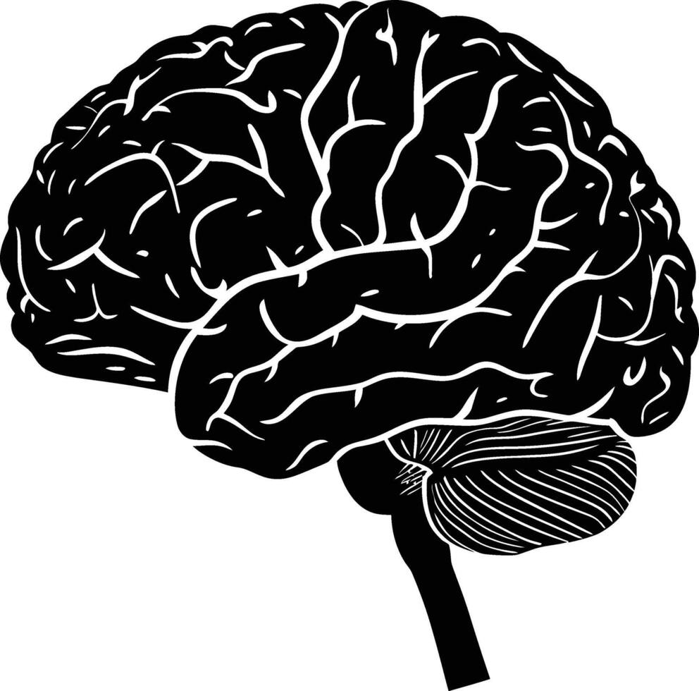 AI generated Silhouette for internal organs of brain black color only vector