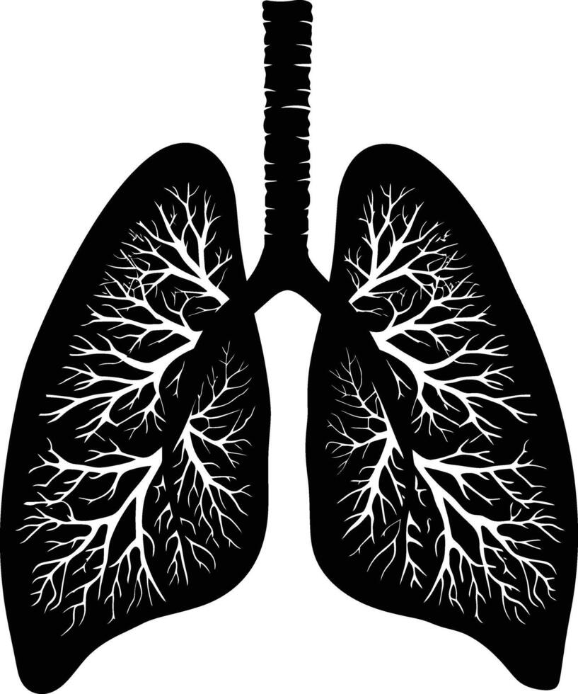 AI generated Silhouette for internal organs of lungs black color only vector