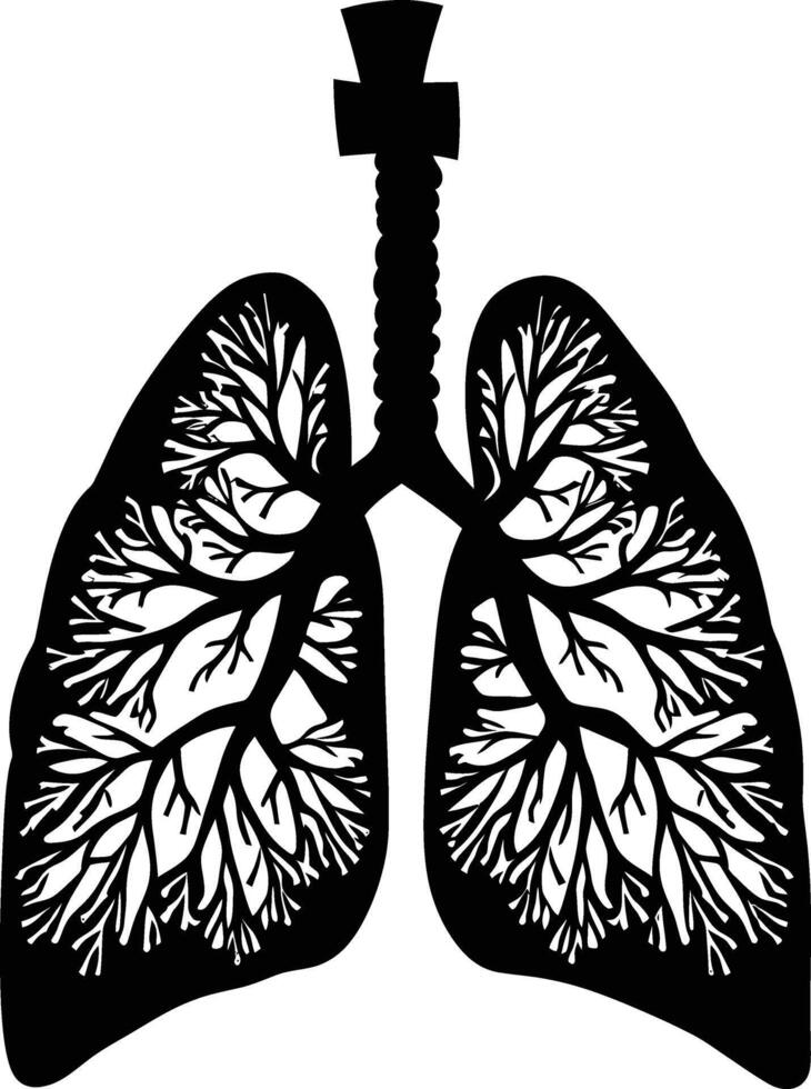 AI generated Silhouette for internal organs of lungs black color only vector