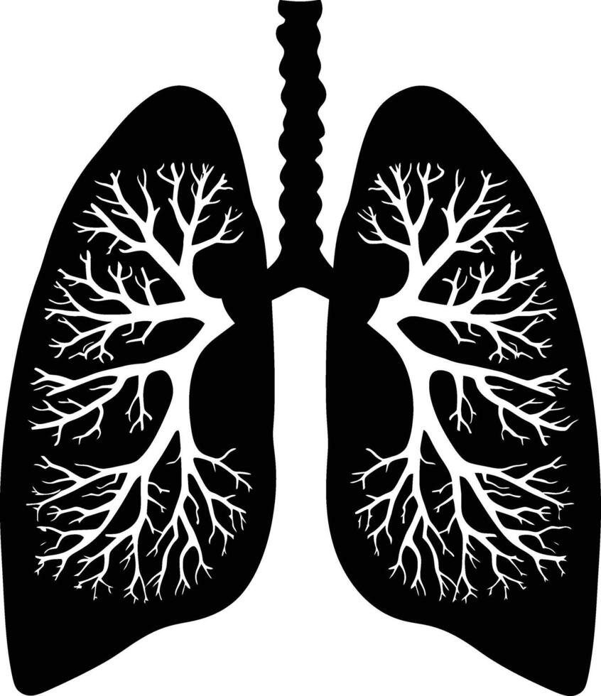 AI generated Silhouette for internal organs of lungs black color only vector