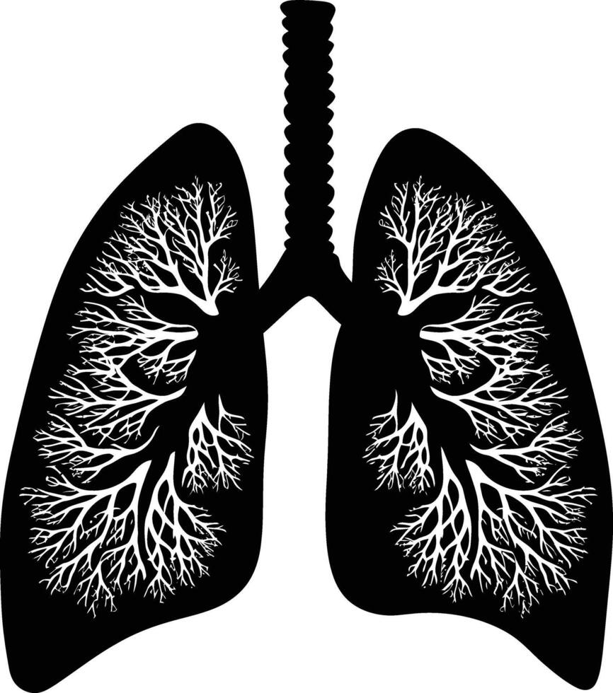 AI generated Silhouette for internal organs of lungs black color only vector