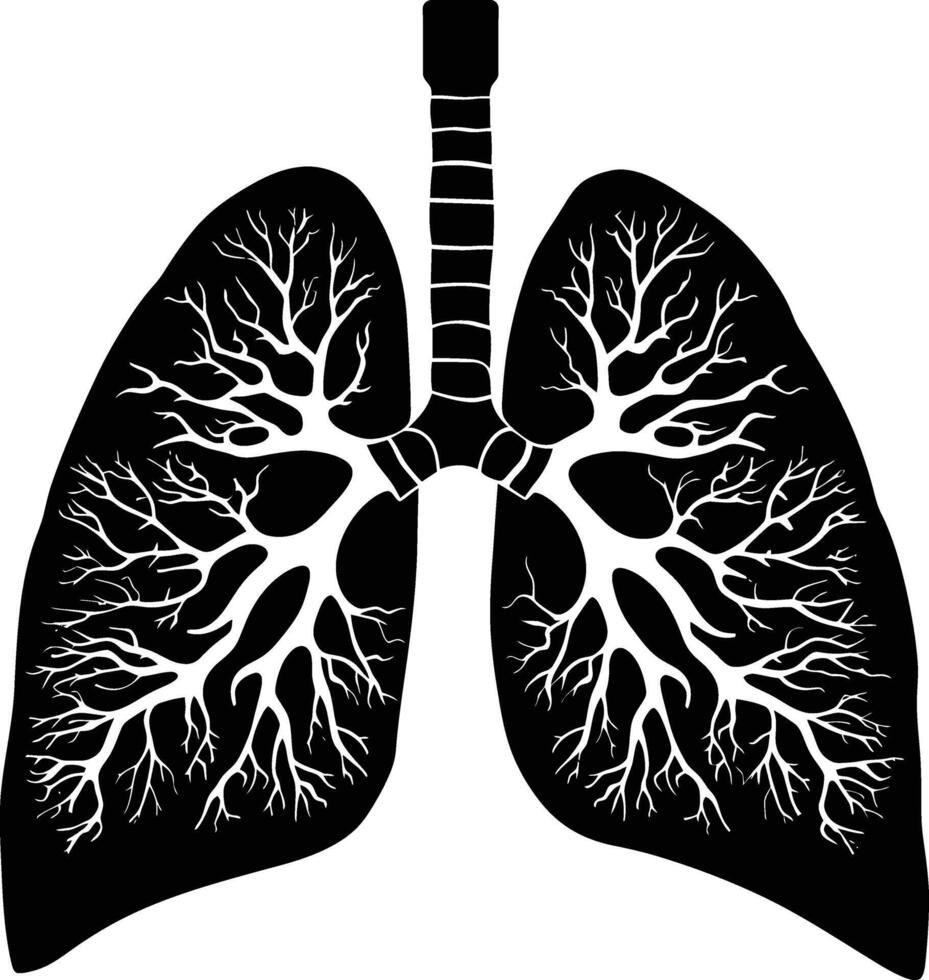 AI generated Silhouette for internal organs of lungs black color only vector