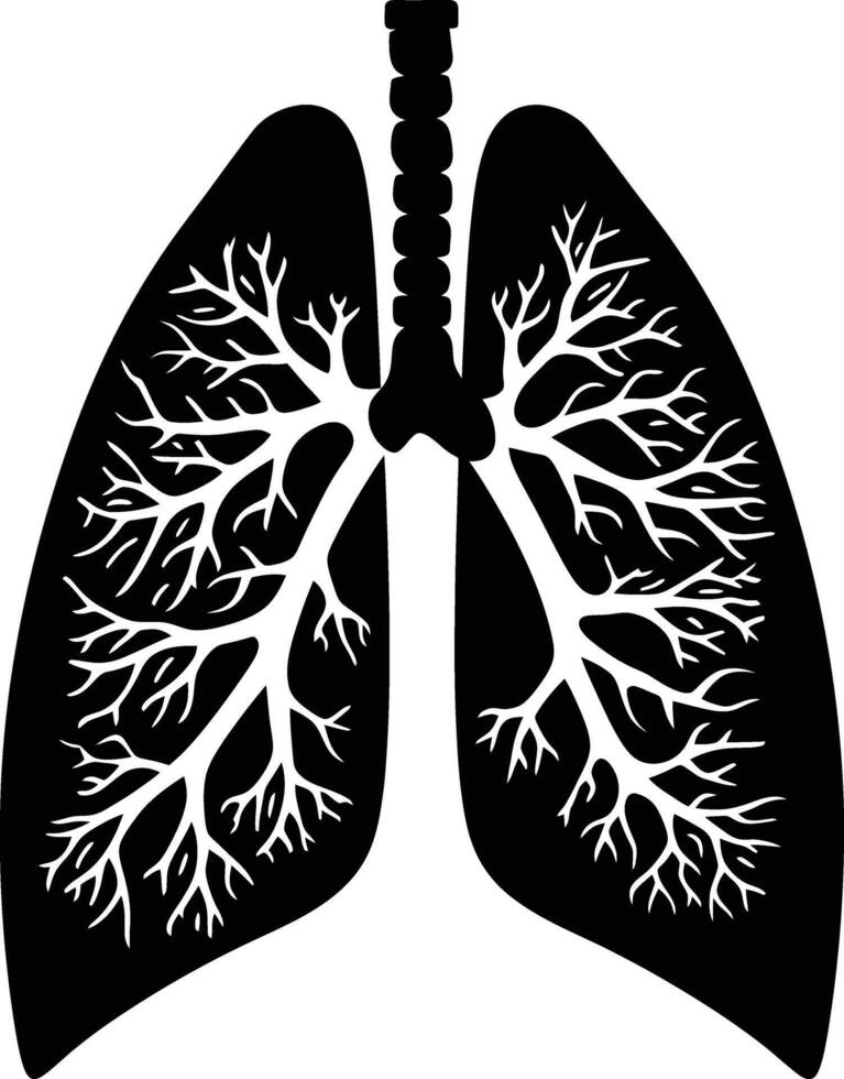 AI generated Silhouette for internal organs of lungs black color only vector