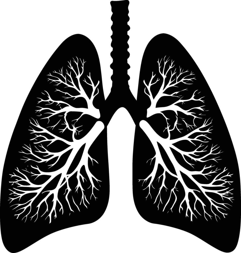 AI generated Silhouette for internal organs of lungs black color only vector