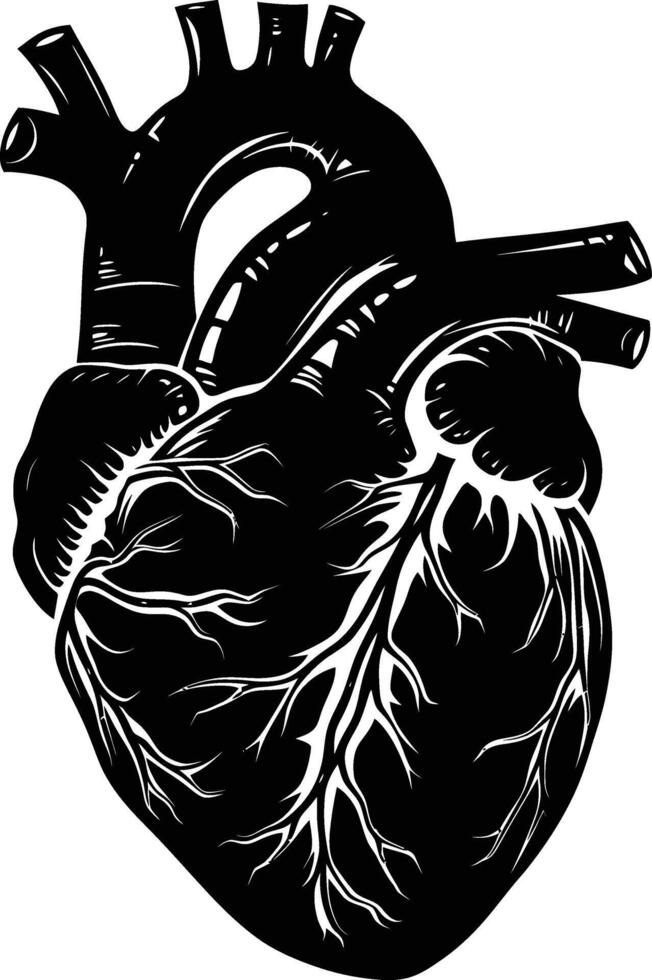 AI generated Silhouette for internal organs of the heart black color only vector