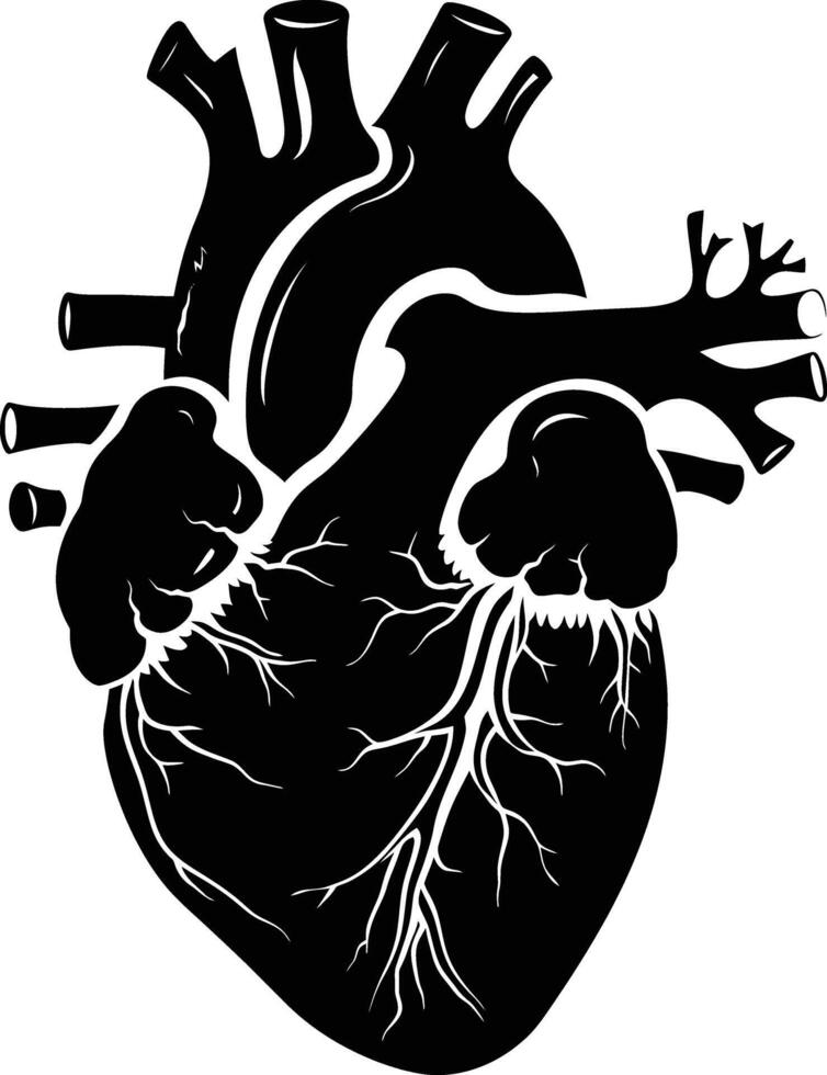 AI generated Silhouette for internal organs of the heart black color only vector