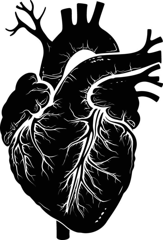 AI generated Silhouette for internal organs of the heart black color only vector