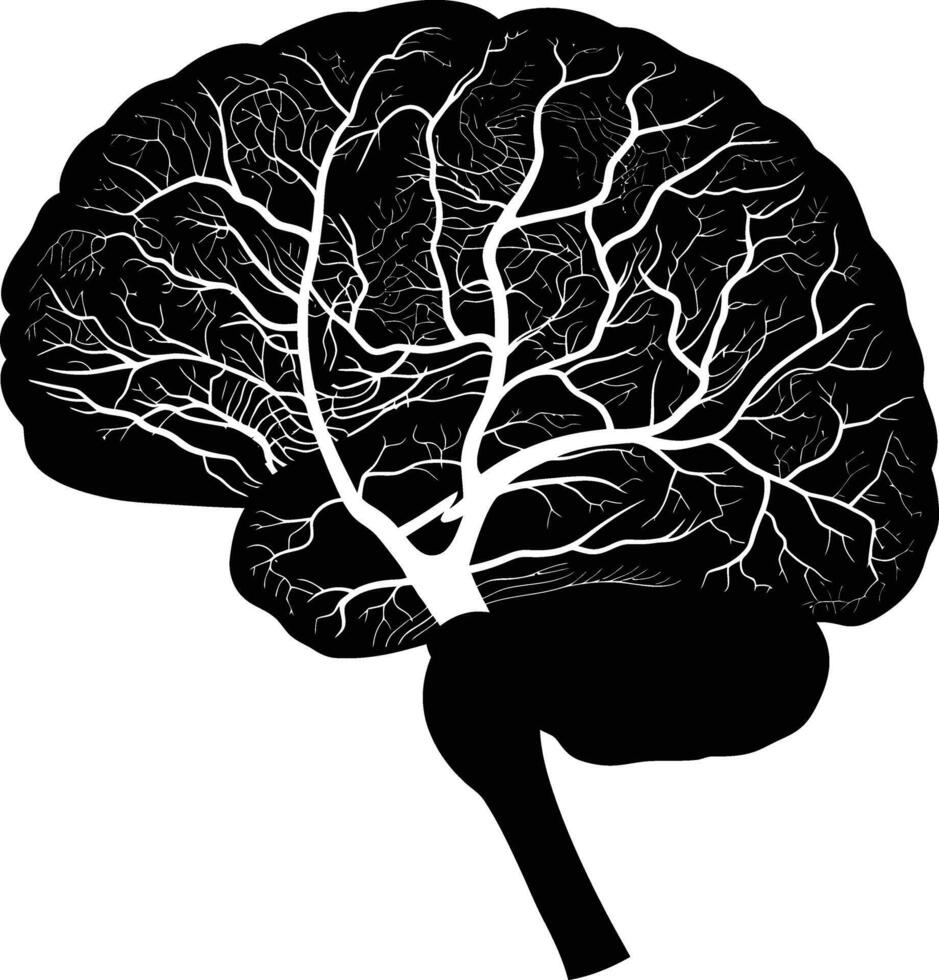 AI generated Silhouette for internal organs of the brain black color only vector