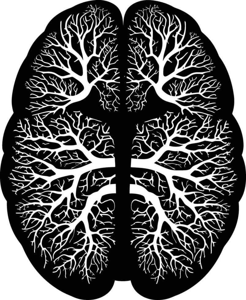 AI generated Silhouette for internal organs of the brain black color only vector