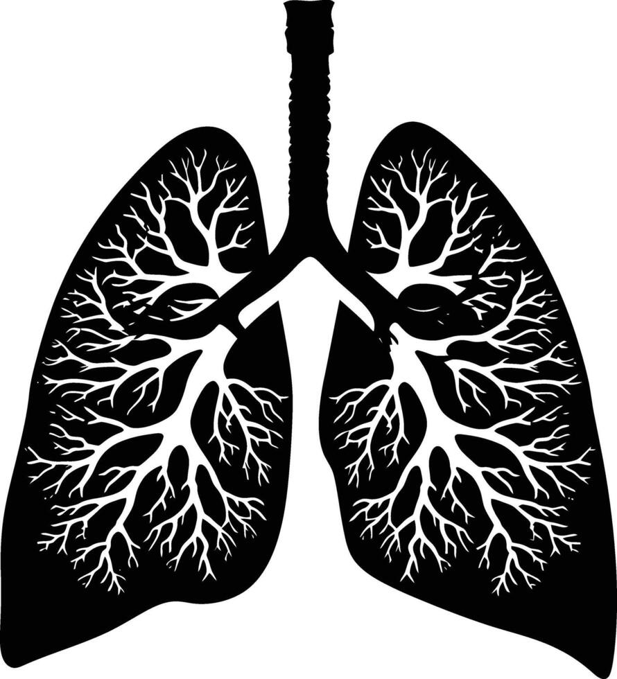 AI generated Silhouette for internal organs of the lungs black color only vector