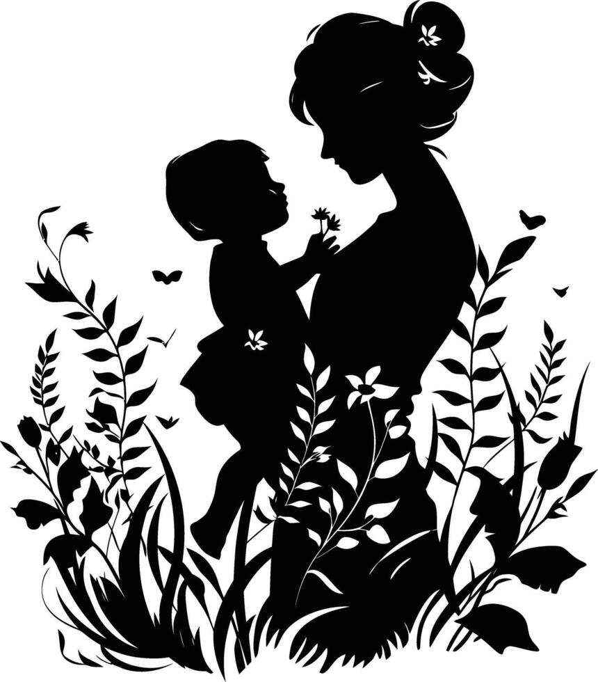 AI generated Silhouette for mother day moment black color only full body vector