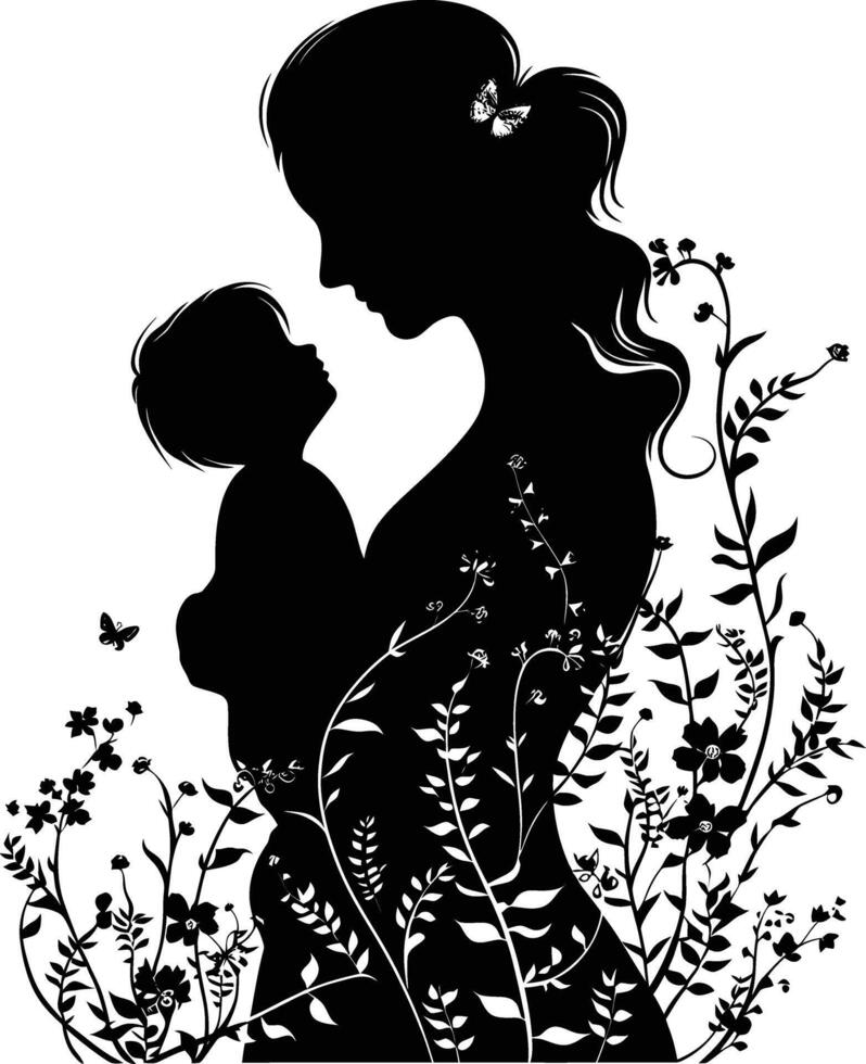 AI generated Silhouette for mother day moment black color only full body vector