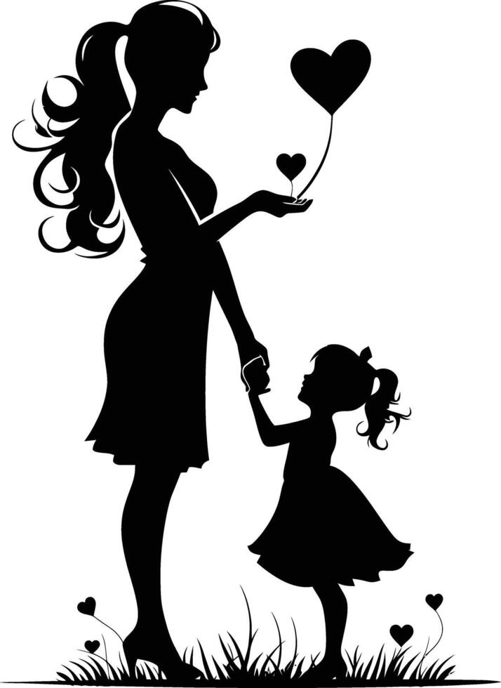 AI generated Silhouette for mother day moment black color only full body vector