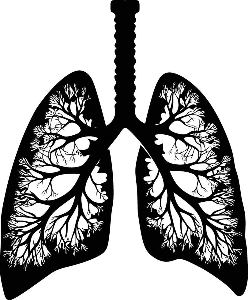 AI generated Silhouette for internal organs of the lungs black color only vector