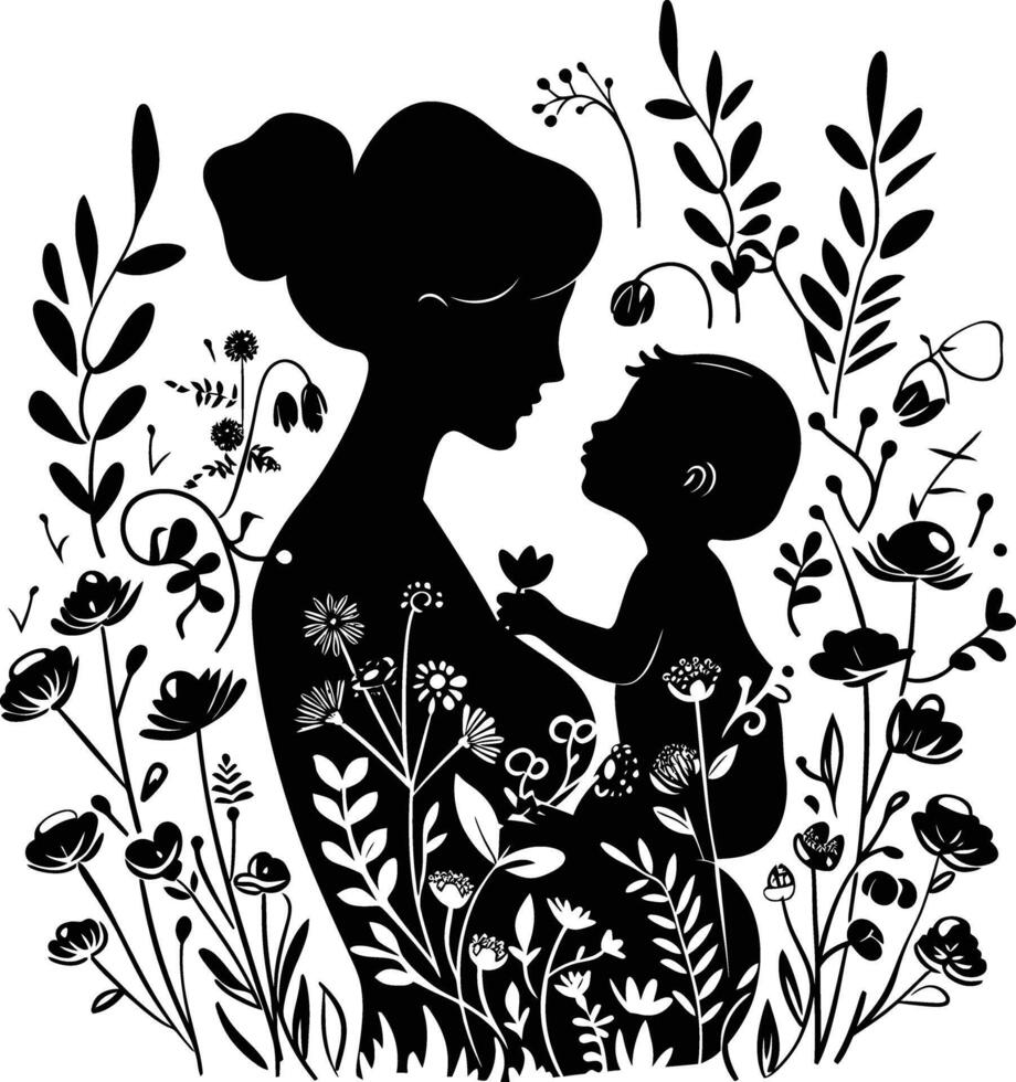 AI generated Silhouette for mother day moment black color only full body vector