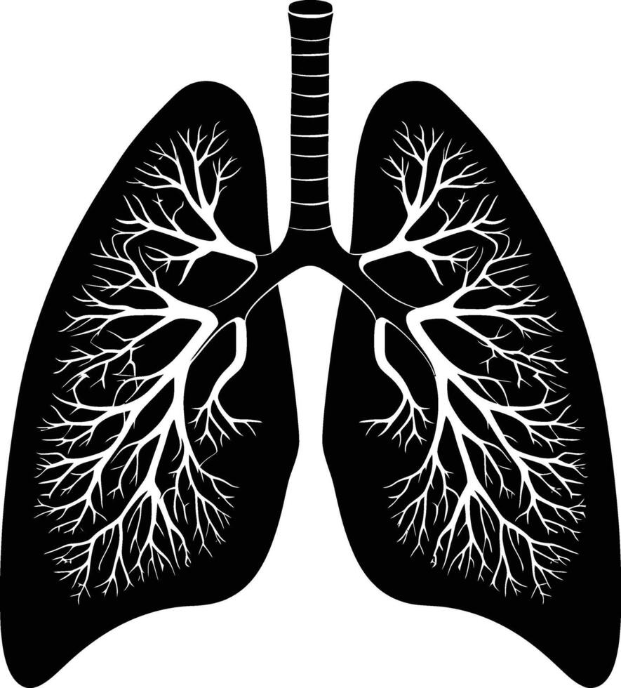 AI generated Silhouette for internal organs of the lungs black color only vector
