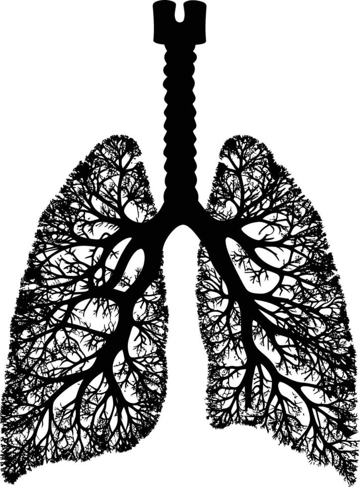 AI generated Silhouette for internal organs of the lungs black color only vector