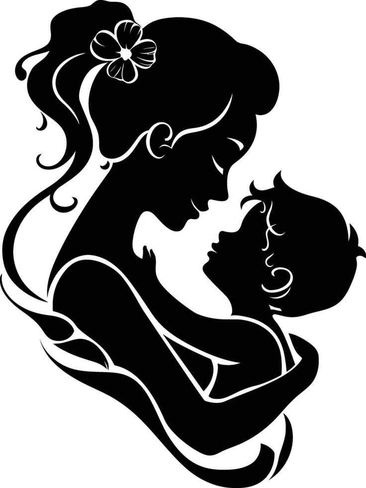 AI generated Silhouette for mother day moment black color only full body vector