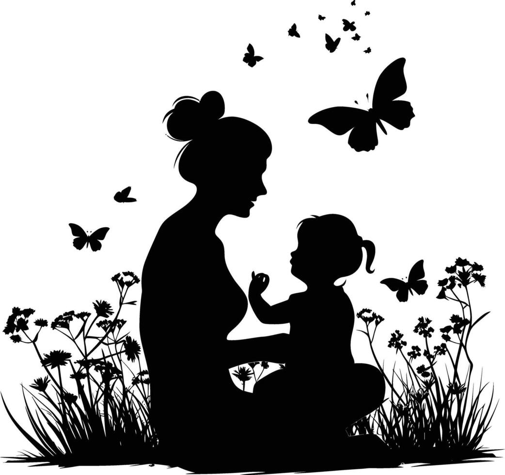 AI generated Silhouette for mother day moment black color only full body vector