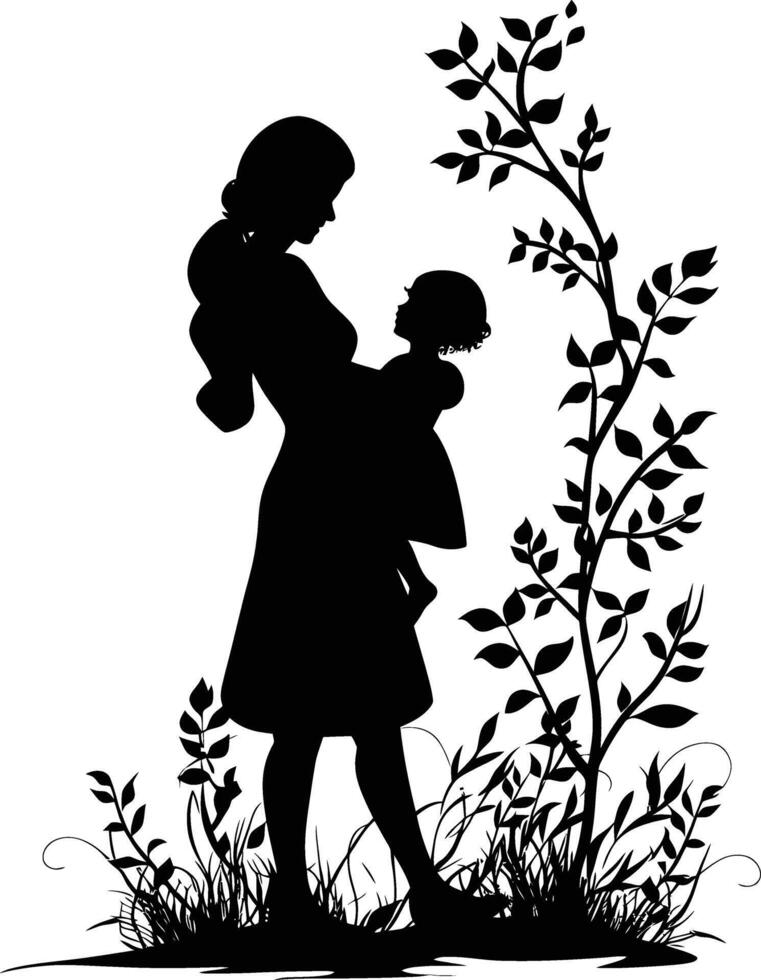 AI generated Silhouette for mother day moment black color only full body vector