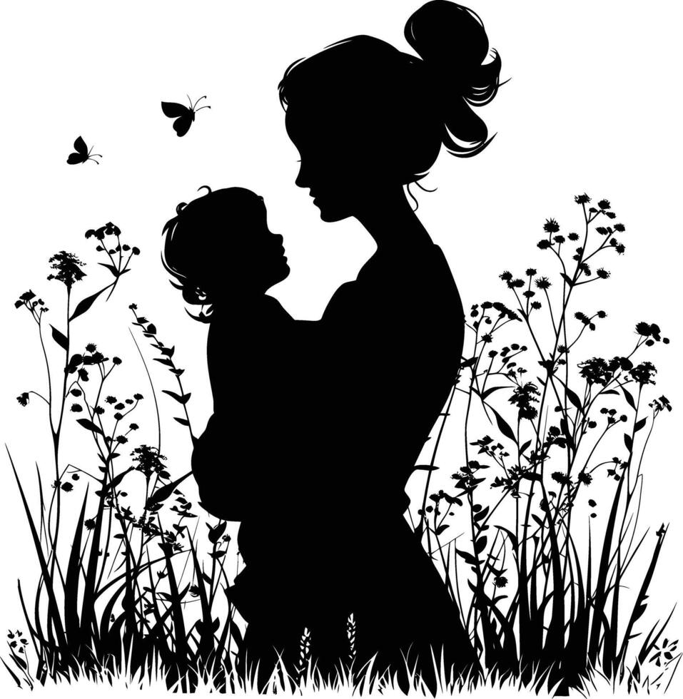 AI generated Silhouette for mother day moment black color only full body vector