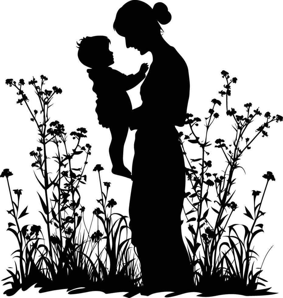 AI generated Silhouette for mother day moment black color only full body vector