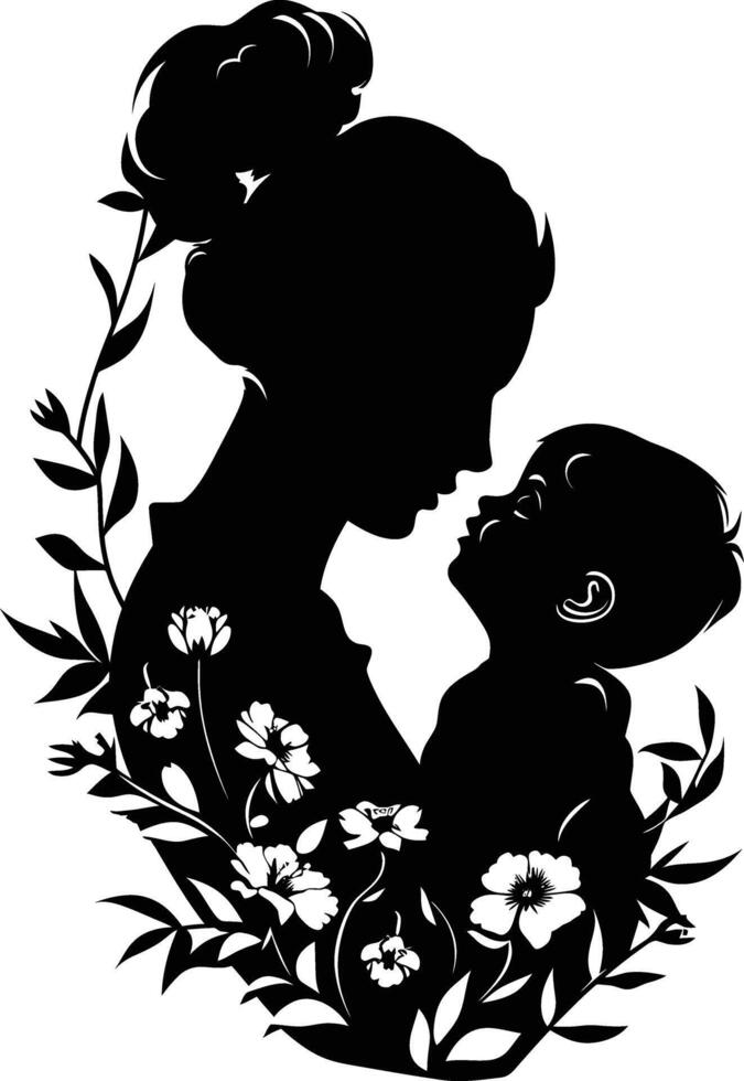 AI generated Silhouette for mother day moment black color only full body vector