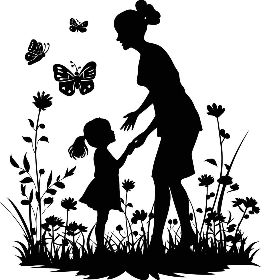AI generated Silhouette for mother day moment black color only full body vector