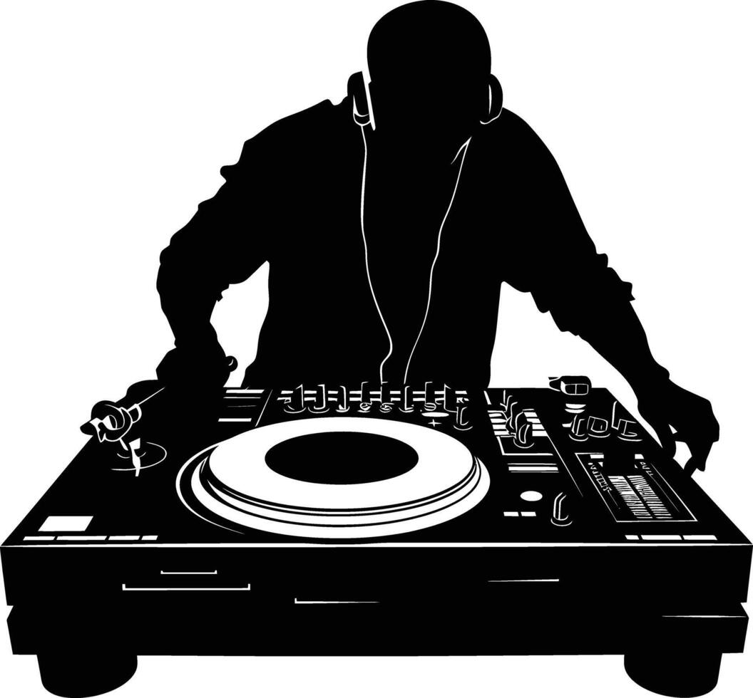 AI generated Silhouette DJ Turntable black color only vector