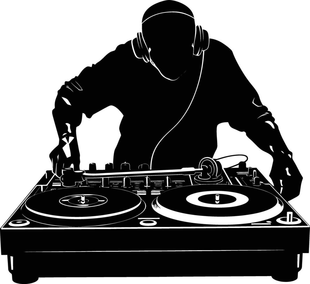 AI generated Silhouette DJ Turntable black color only vector