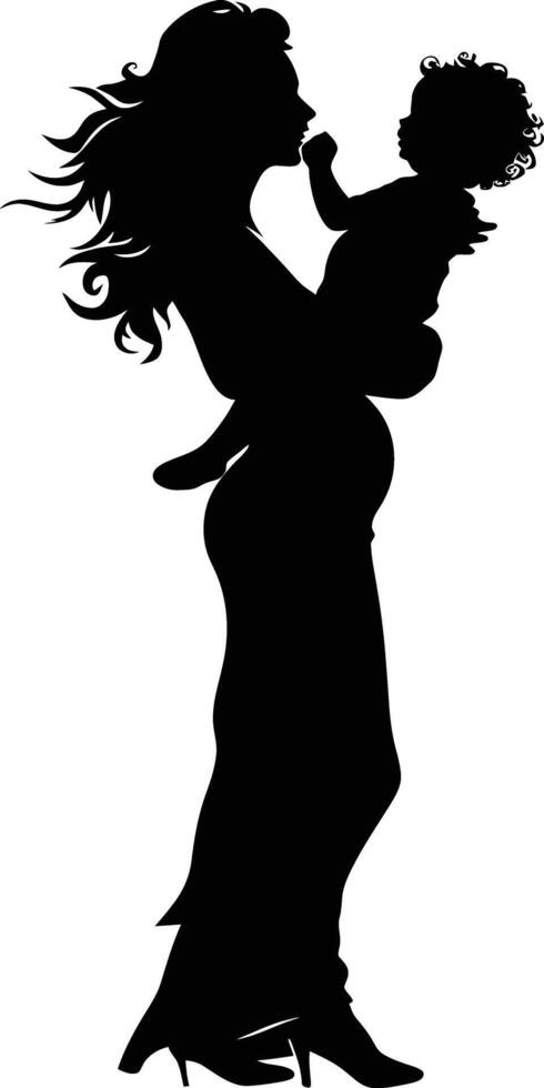 AI generated Silhouette for mother day moment black color only full body vector