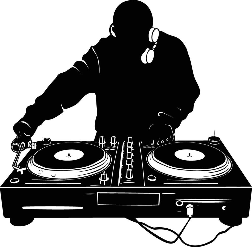 AI generated Silhouette DJ Turntable black color only vector