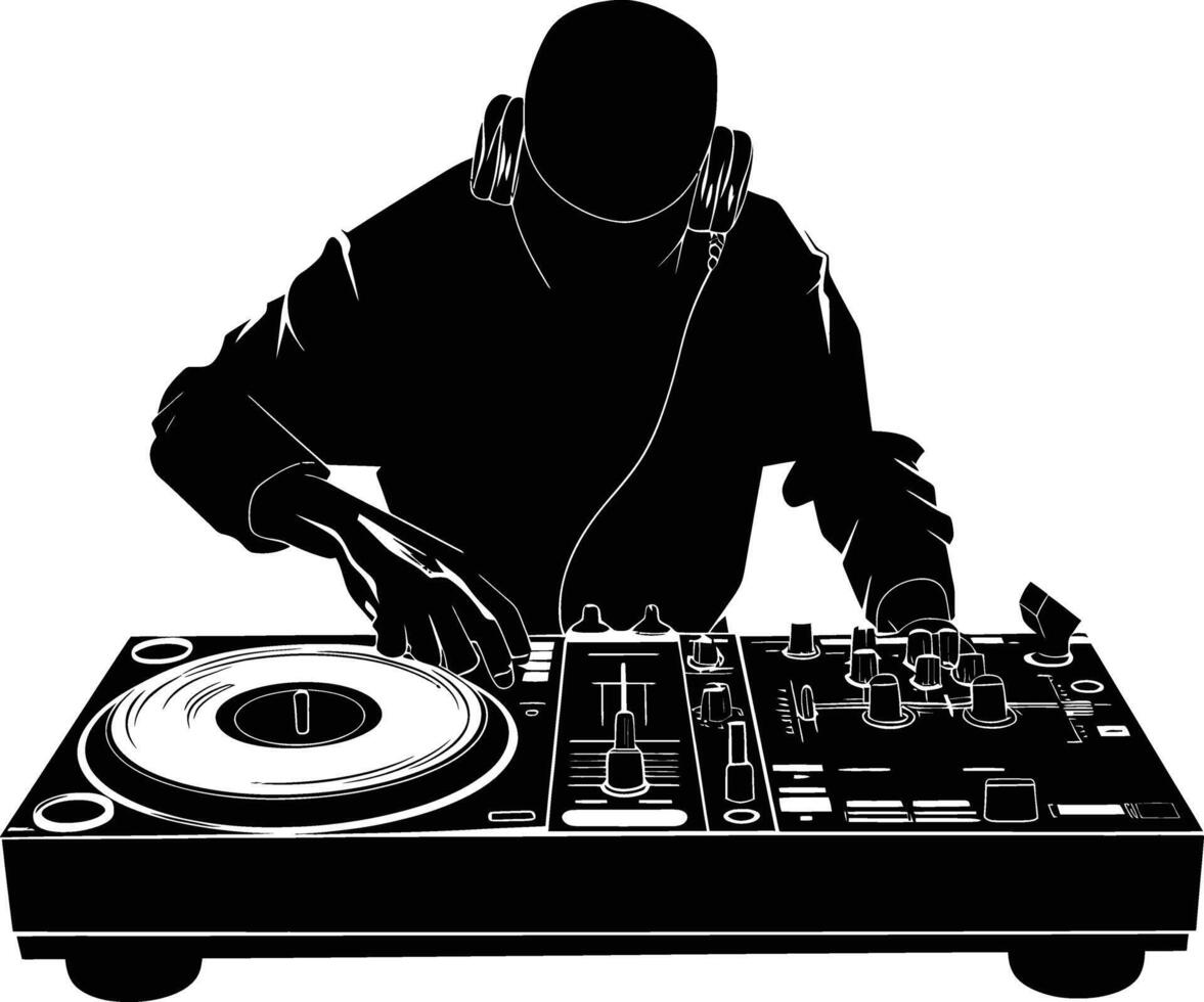 AI generated Silhouette DJ Turntable black color only vector